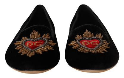 Chaussures plates à enfiler Dolce & Gabbana noires avec patch DG Cœur Sacré