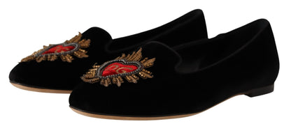 Chaussures plates à enfiler Dolce & Gabbana noires avec patch DG Cœur Sacré