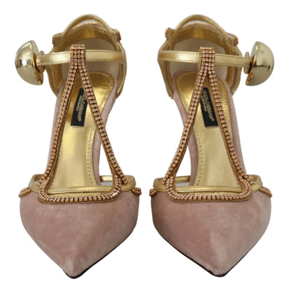 Chaussures à talons Dolce & Gabbana avec brides en T et cristaux roses