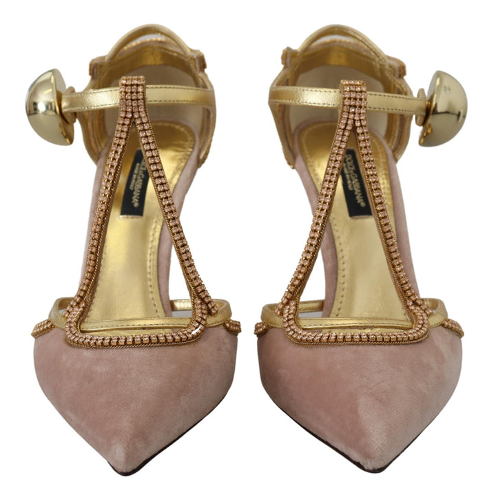 Chaussures à talons Dolce & Gabbana avec brides en T et cristaux roses