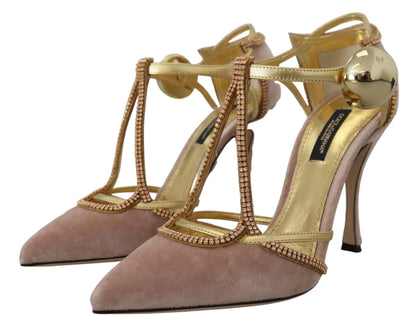 Chaussures à talons Dolce & Gabbana avec brides en T et cristaux roses