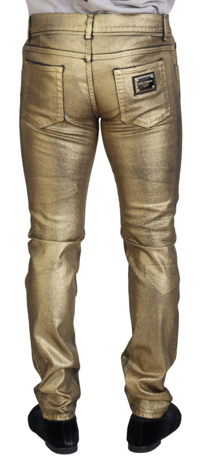 Jean slim effiloché en denim de coton doré Dolce & Gabbana pour homme