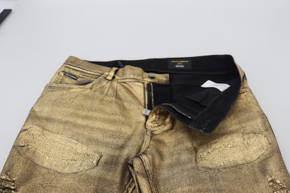 Jean slim effiloché en denim de coton doré Dolce & Gabbana pour homme