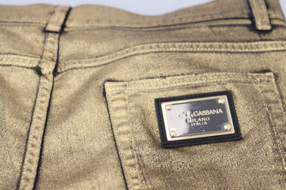 Jean slim effiloché en denim de coton doré Dolce & Gabbana pour homme