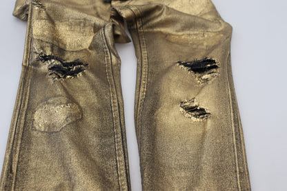 Jean slim effiloché en denim de coton doré Dolce & Gabbana pour homme
