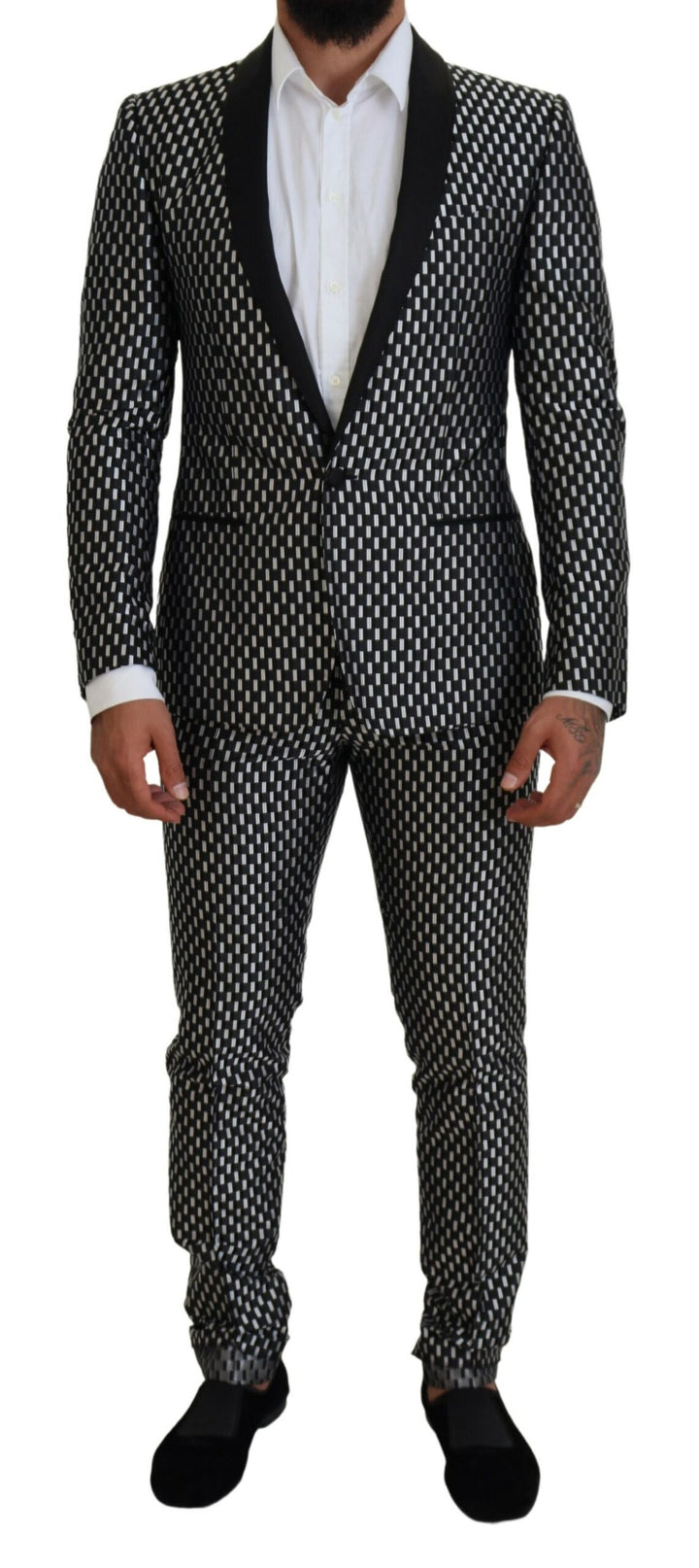 Traje de seda MARTINI Dolce & Gabbana blanco y negro de corte slim
