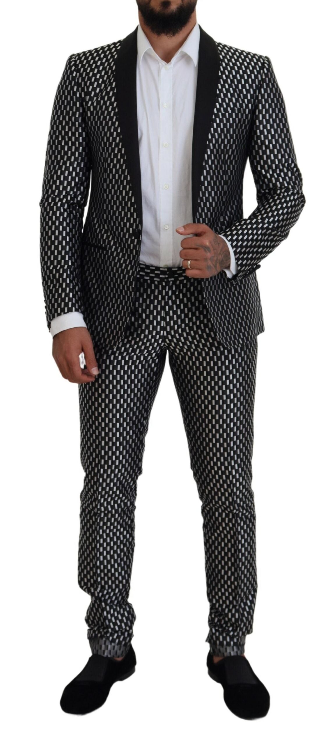 Costume Dolce & Gabbana MARTINI en soie noire et blanche coupe ajustée