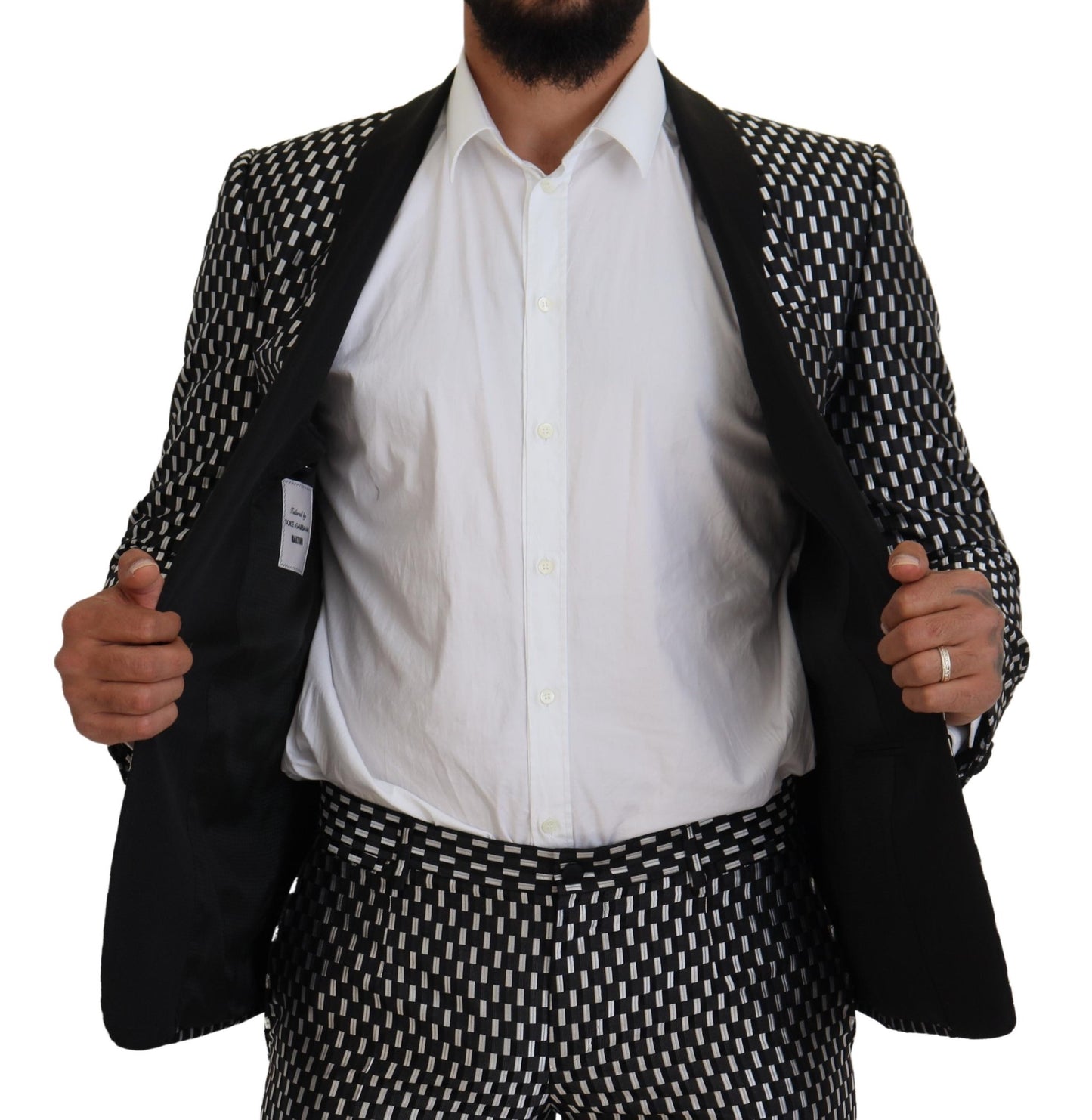 Costume Dolce & Gabbana MARTINI en soie noire et blanche coupe ajustée