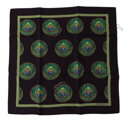 Écharpe foulard carrée Dolce & Gabbana noire imprimé paon DG