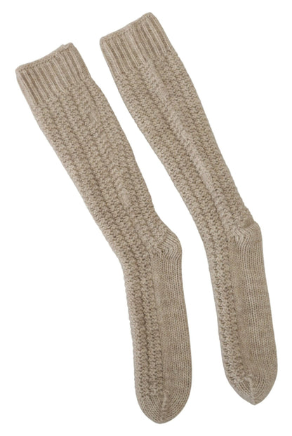 Chaussettes mi-longues femme en laine beige tricotée Dolce & Gabbana