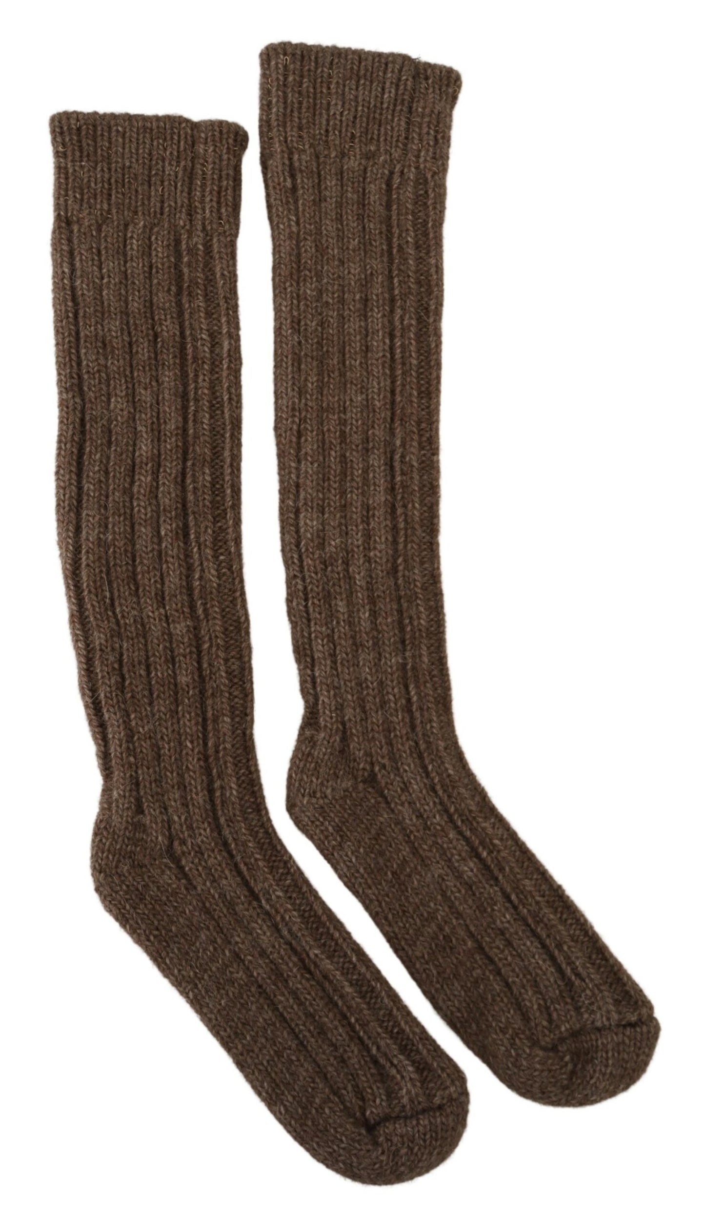 Chaussettes longues femme mi-mollet en laine tricotée marron Dolce & Gabbana