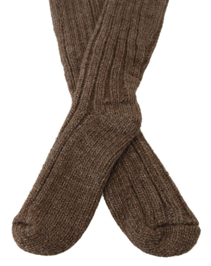 Chaussettes longues femme mi-mollet en laine tricotée marron Dolce & Gabbana