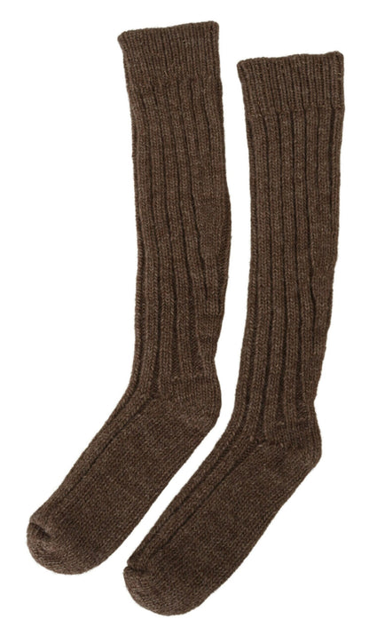 Chaussettes longues femme mi-mollet en laine tricotée marron Dolce & Gabbana
