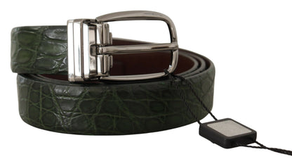 Ceinture Dolce & Gabbana en Cuir Exotique Vert et Boucle Argentée