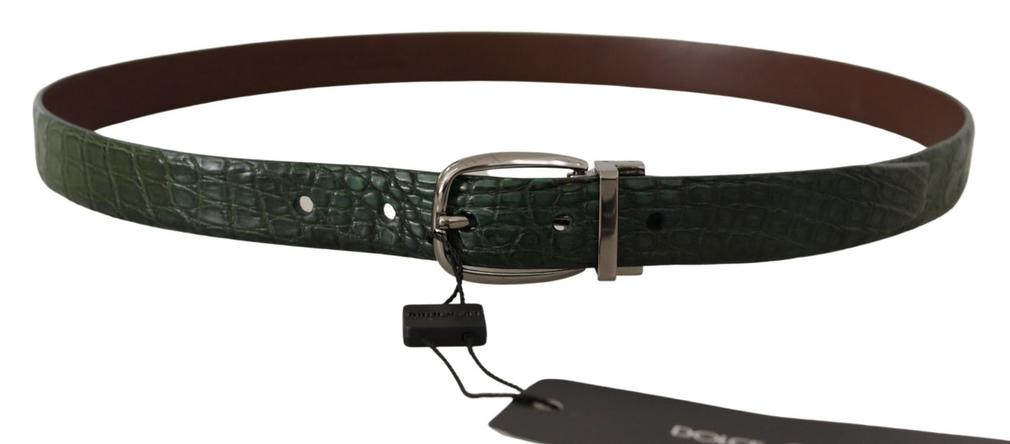 Ceinture Dolce & Gabbana en Cuir Exotique Vert et Boucle Argentée