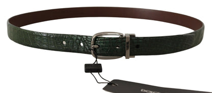 Ceinture Dolce & Gabbana en Cuir Exotique Vert et Boucle Argentée