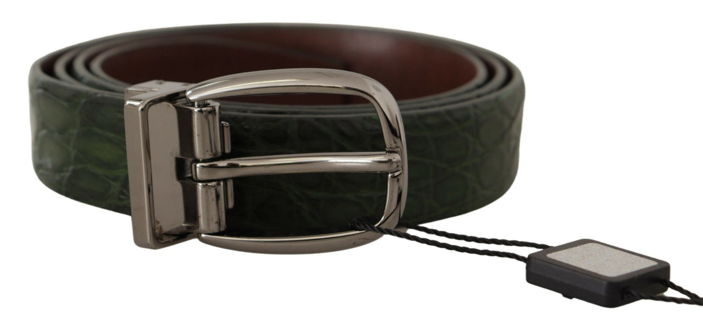 Ceinture Dolce & Gabbana en Cuir Exotique Vert et Boucle Argentée
