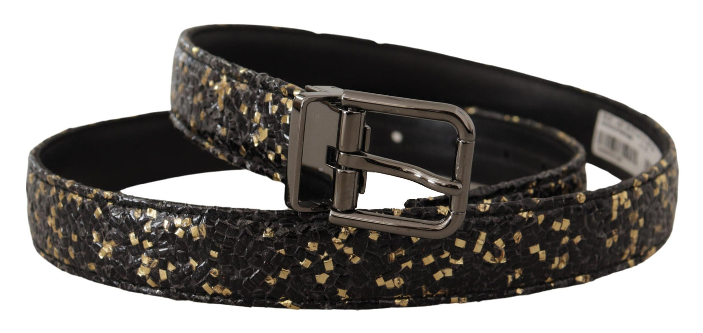 Ceinture Dolce & Gabbana en cuir bicolore noir et or avec boucle chromée