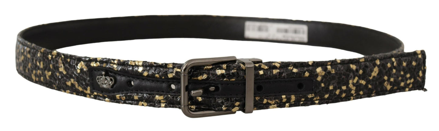 Ceinture Dolce & Gabbana en cuir bicolore noir et or avec boucle chromée