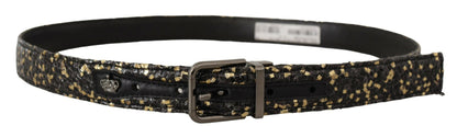 Ceinture Dolce & Gabbana en cuir bicolore noir et or avec boucle chromée
