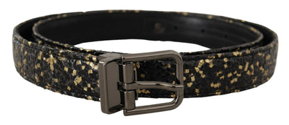 Ceinture Dolce & Gabbana en cuir bicolore noir et or avec boucle chromée