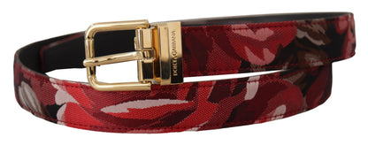 Ceinture Dolce & Gabbana en jacquard rouge, rose, cuir et boucle en métal doré