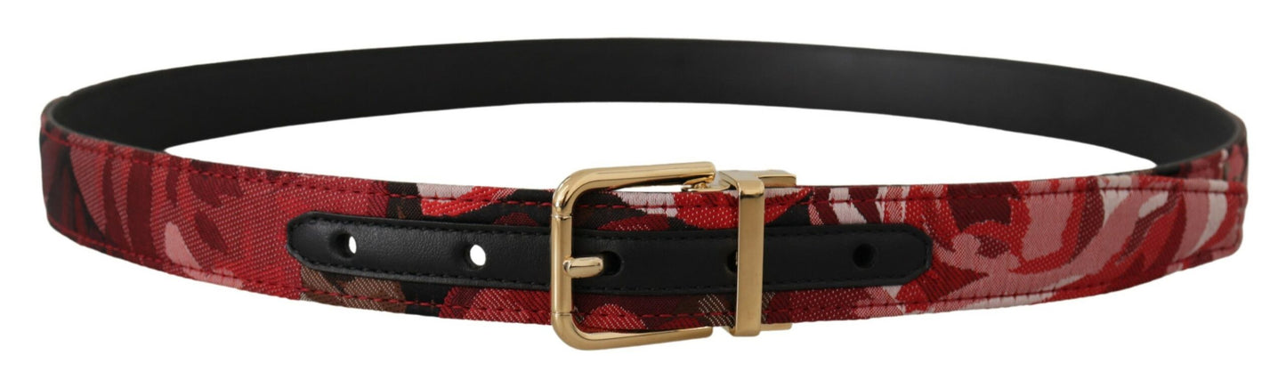 Ceinture Dolce & Gabbana en jacquard rouge, rose, cuir et boucle en métal doré
