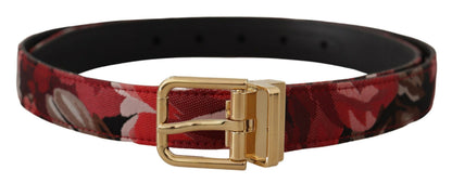 Ceinture Dolce & Gabbana en jacquard rouge, rose, cuir et boucle en métal doré