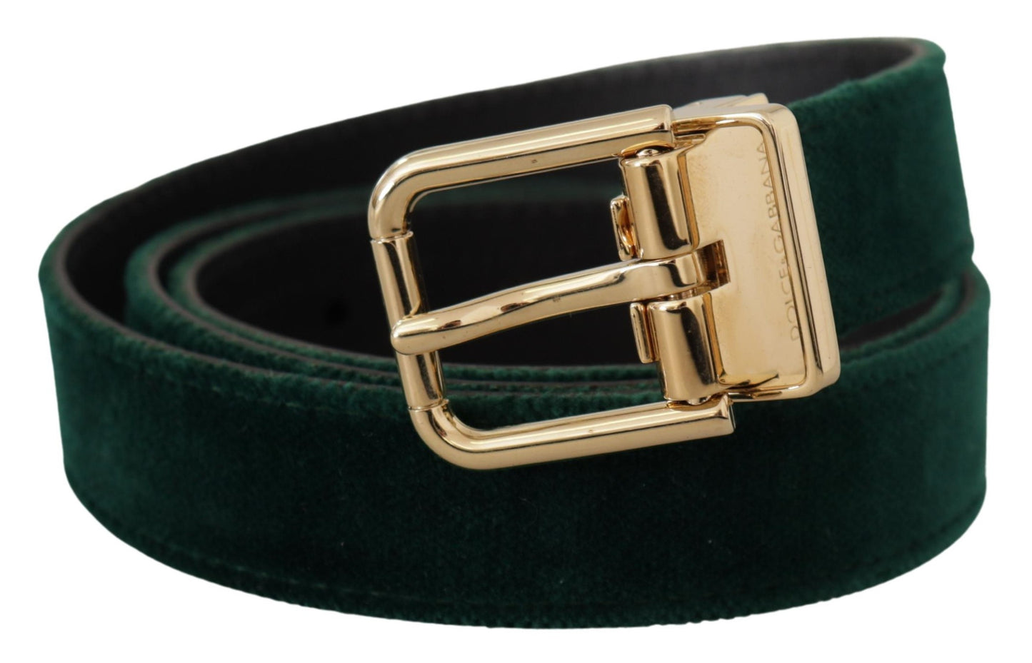 Ceinture Dolce & Gabbana en velours vert, cuir et logo en métal doré