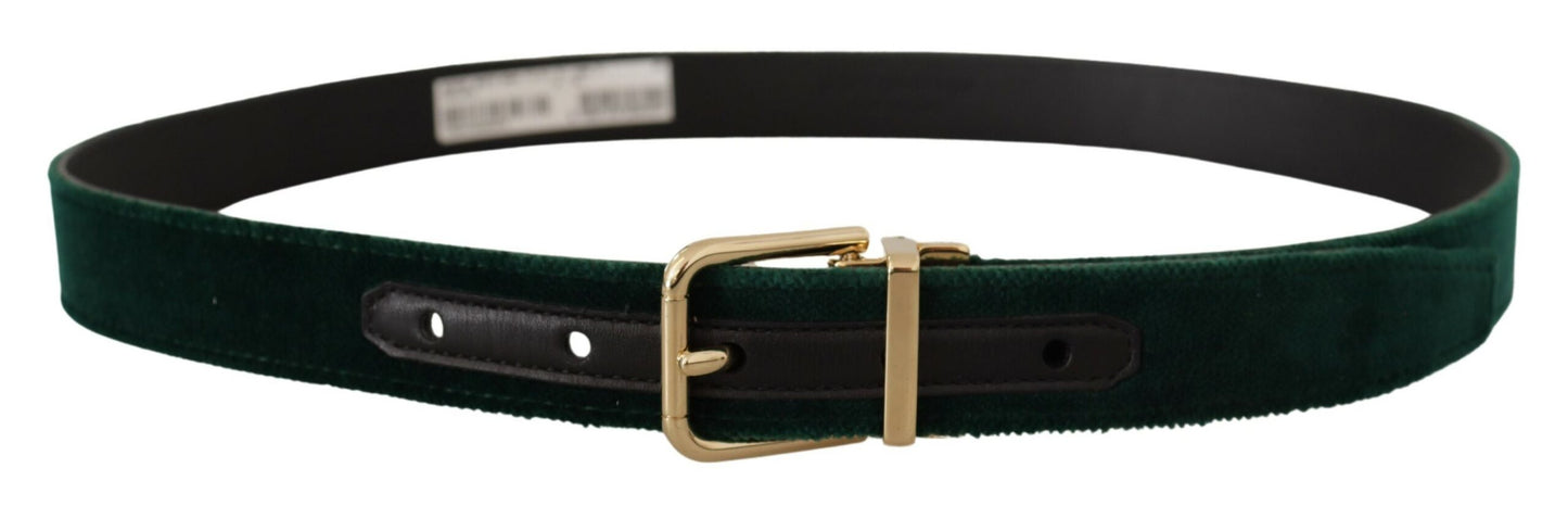 Ceinture Dolce & Gabbana en velours vert, cuir et logo en métal doré