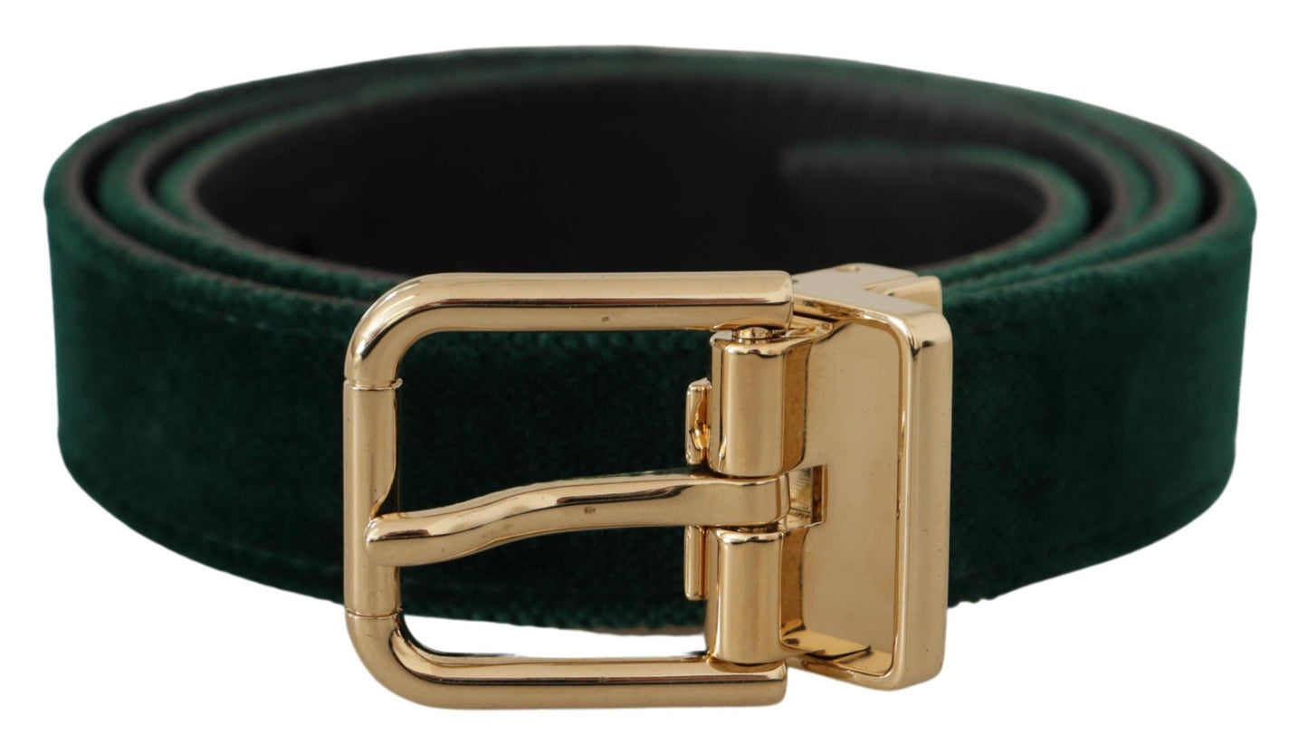 Ceinture Dolce & Gabbana en velours vert, cuir et logo en métal doré