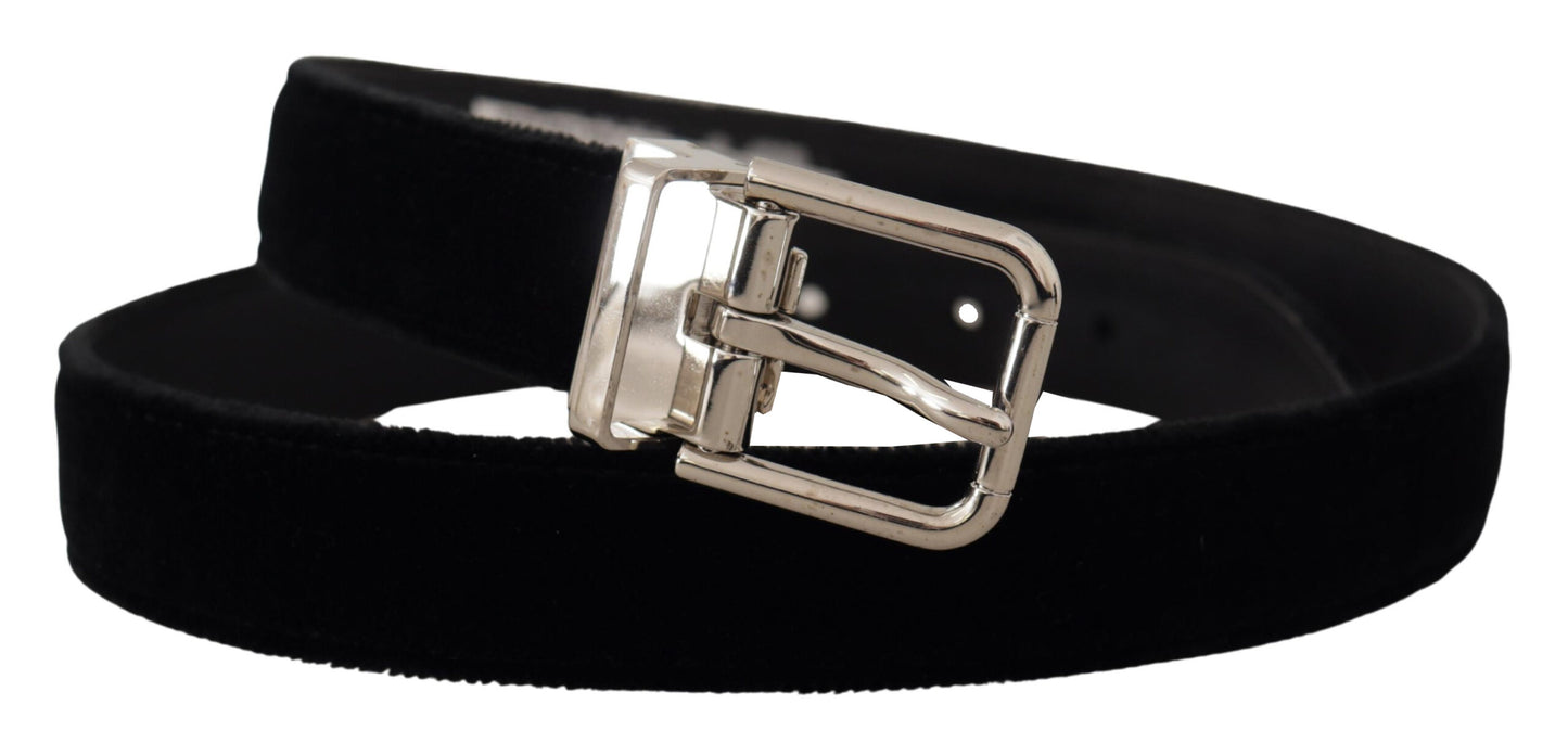 Ceinture Dolce & Gabbana en velours noir à boucle logo en métal argenté