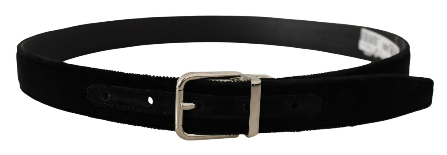 Ceinture Dolce & Gabbana en velours noir à boucle logo en métal argenté