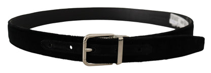 Ceinture Dolce & Gabbana en velours noir à boucle logo en métal argenté