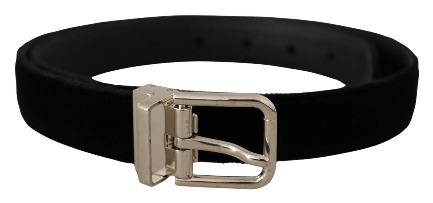 Ceinture Dolce & Gabbana en velours noir à boucle logo en métal argenté