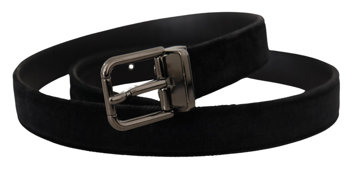 Ceinture Dolce & Gabbana en velours noir à boucle ardillon métallique logo argenté