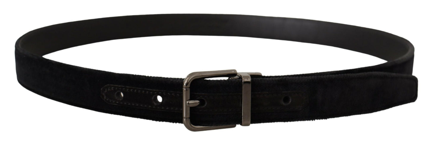 Ceinture Dolce & Gabbana en velours noir à boucle ardillon métallique logo argenté