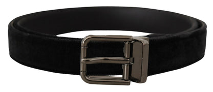 Ceinture Dolce & Gabbana en velours noir à boucle ardillon métallique logo argenté