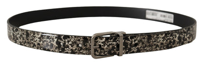 Ceinture Dolce & Gabbana en Cuir Imprimé Marbre Noir avec Boucle Logo Argentée