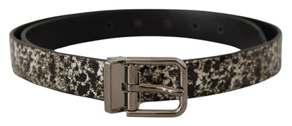 Ceinture Dolce & Gabbana en Cuir Imprimé Marbre Noir avec Boucle Logo Argentée