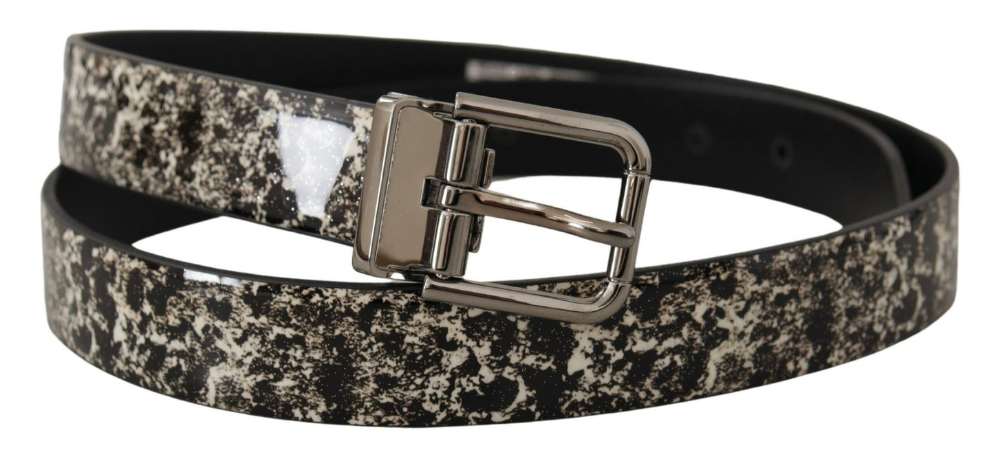 Ceinture Dolce & Gabbana en Cuir Imprimé Marbre Noir avec Boucle Logo Argentée