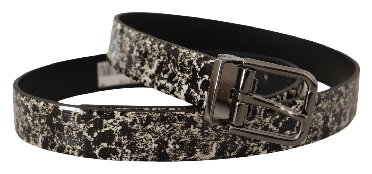 Ceinture Dolce & Gabbana en cuir imprimé marbre noir avec logo gris