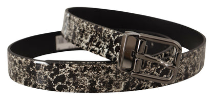 Ceinture Dolce & Gabbana en cuir imprimé marbre noir avec logo gris