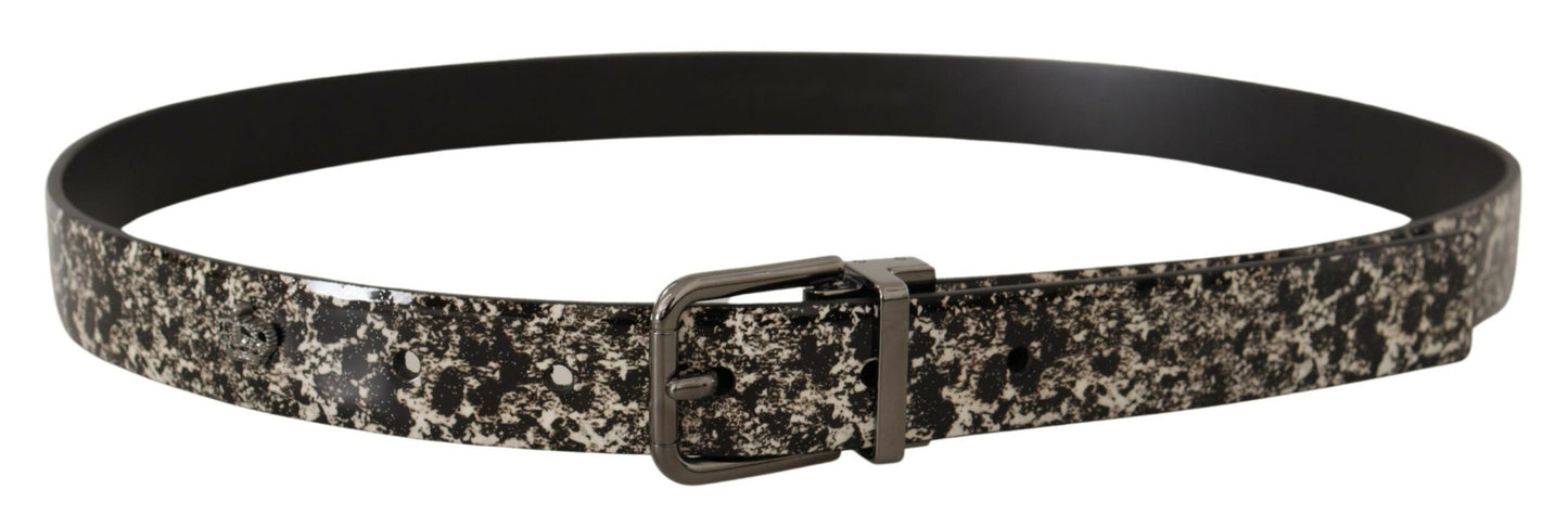 Ceinture Dolce & Gabbana en cuir imprimé marbre noir avec logo gris