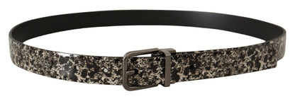 Ceinture Dolce & Gabbana en cuir imprimé marbre noir avec logo gris