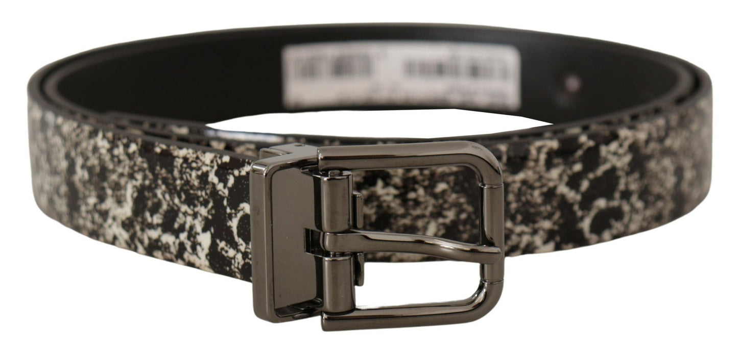 Ceinture Dolce & Gabbana en cuir imprimé marbre noir avec logo gris