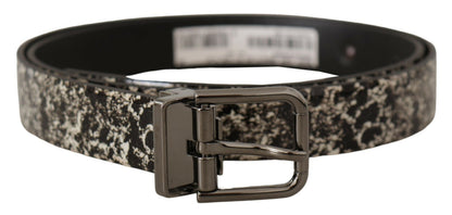Ceinture Dolce & Gabbana en cuir imprimé marbre noir avec logo gris