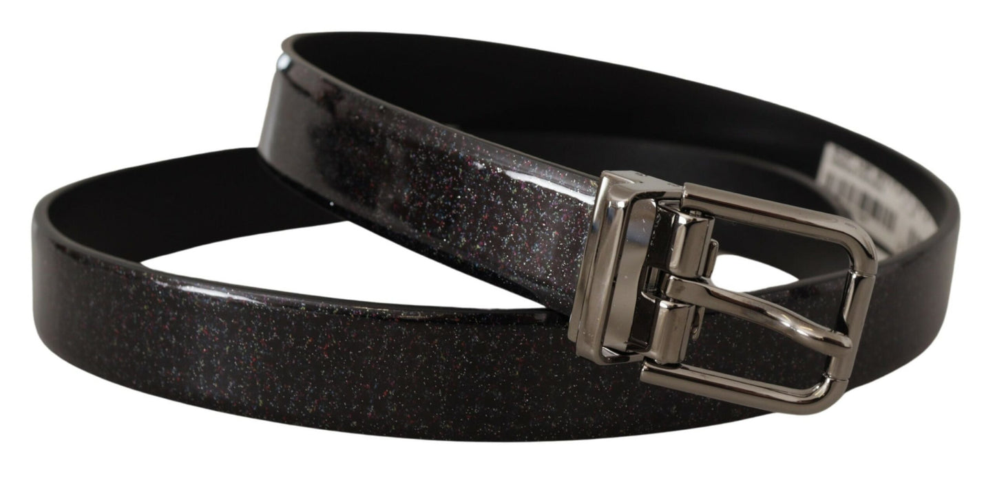 Ceinture Dolce & Gabbana en cuir verni noir Puntinata et métal argenté