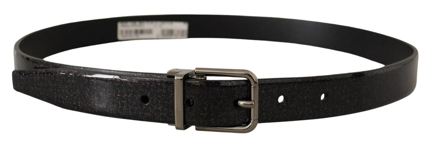 Ceinture Dolce & Gabbana en cuir verni noir Puntinata et métal argenté
