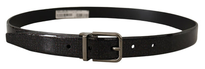 Ceinture Dolce & Gabbana en cuir verni noir Puntinata et métal argenté
